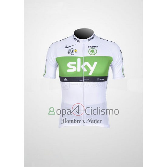 Sky Lider Ropa Ciclismo Culotte Corto 2012 Hombre Mangas Cortas Blanco y Verde